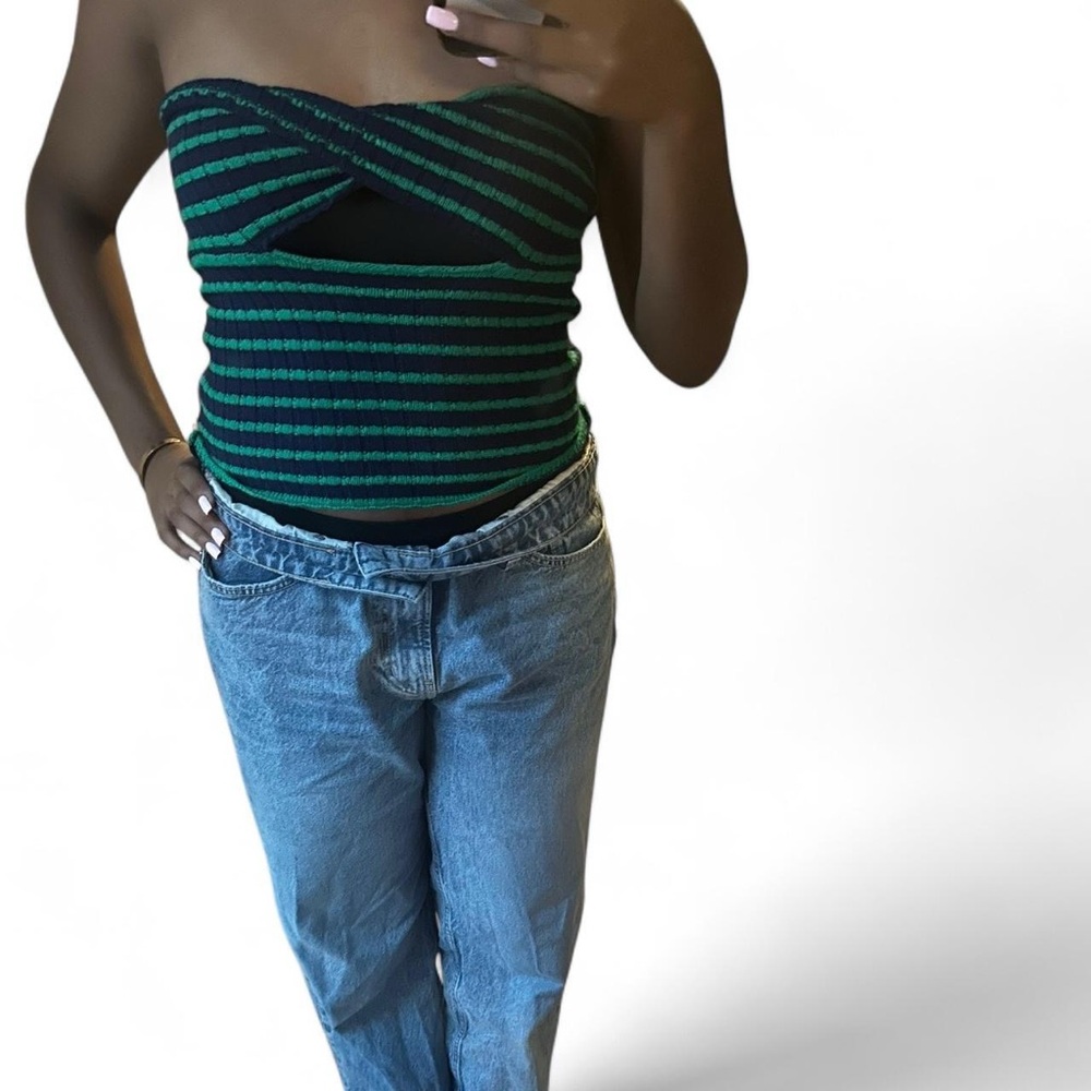 Green and dark blue striped tube top